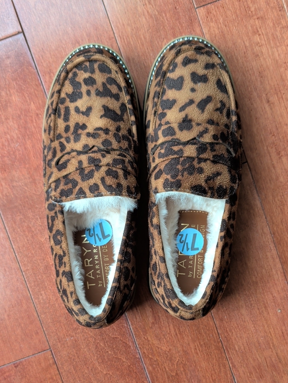 Taryn Rose 7.5 Leopard Print Faux-Fur Moccasins - Brown/Black - Never Worn